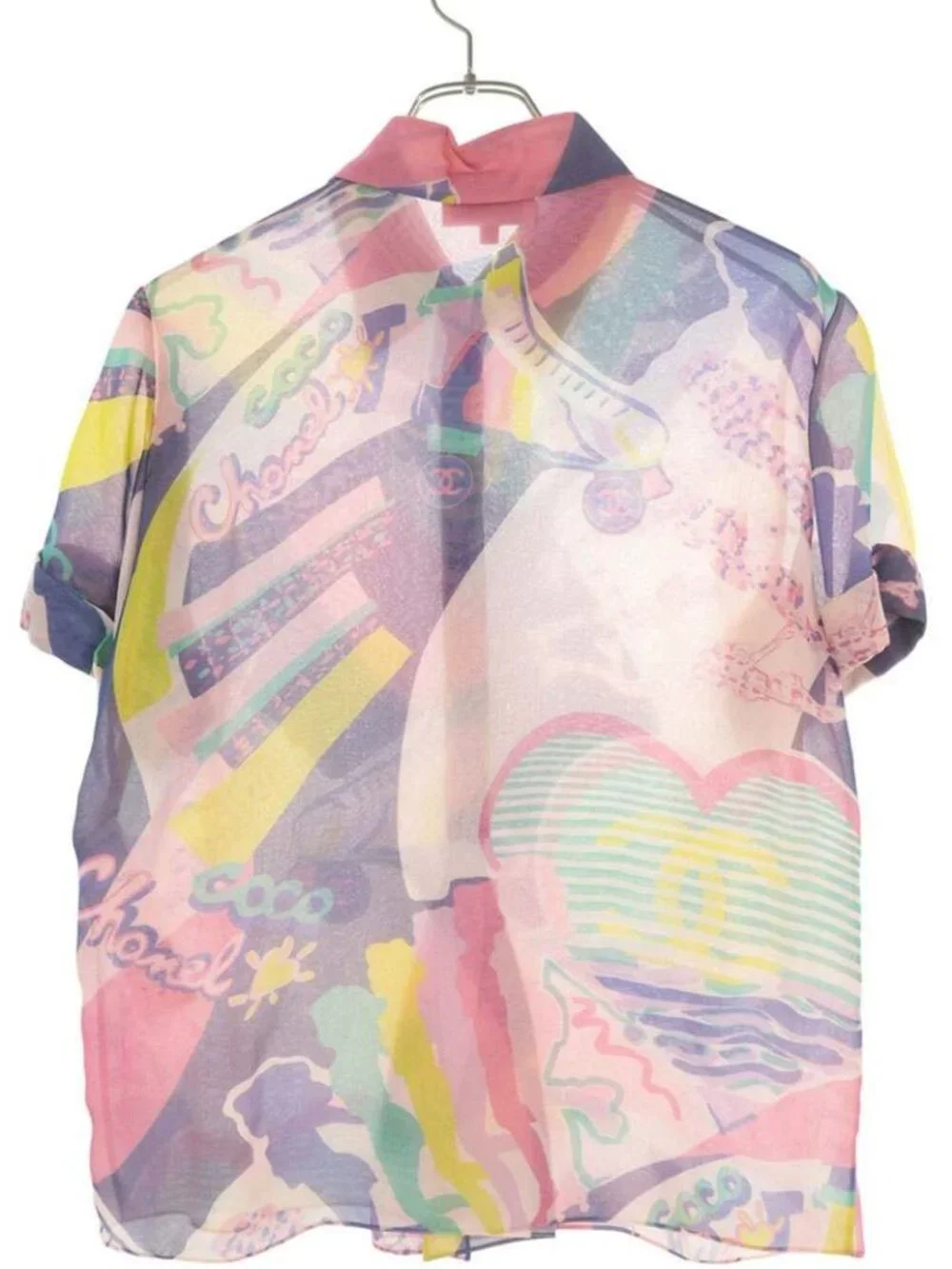 Chanel All Over Pattern Silk Short Sleeve Shirt 34